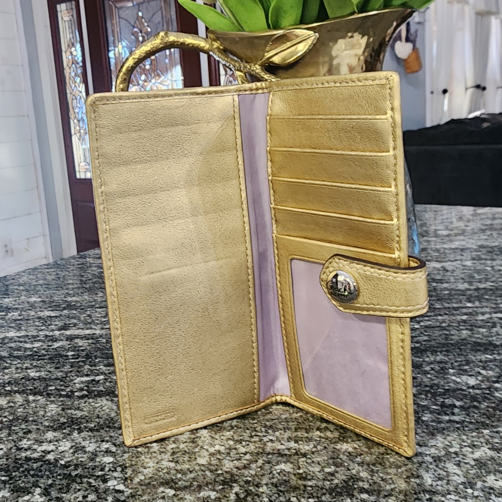 Coach Gold Tone Patterned Bi-Fold Wallet- Measures 6.5×4 - Picture 3 of 7
